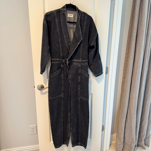 ÉTICA Liv Asymmetric Denim Black Jumpsuit | S - Picture 4 of 10